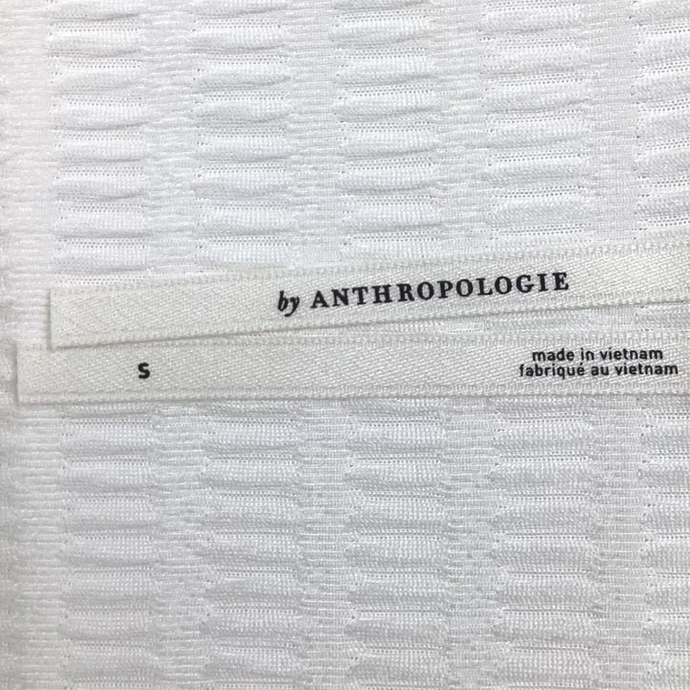 Anthropologie White Textured Knit Sheer‎ Balloon Sleeve Blouse Small